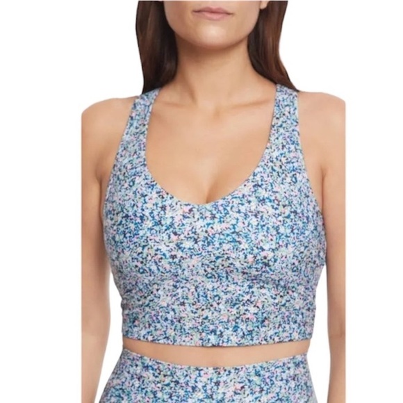 Sage Collective V Neck Keyhole Racerback Longline Bralette Multi Floral Print - Picture 1 of 11